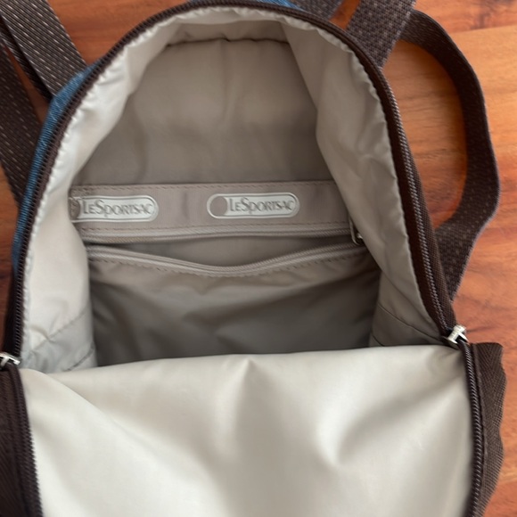 LeSportSac Like New Mini Denim print Backpack with brown accents - Picture 9 of 10